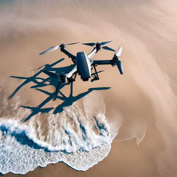 Flying drone in the sea